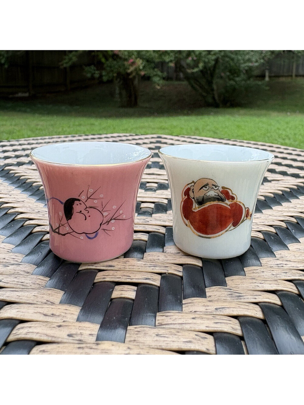 Ceramic Decorative Tea Mugs 2-Piece Set Pink & White Japanese Characters